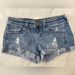 Express distressed denim jean shorts